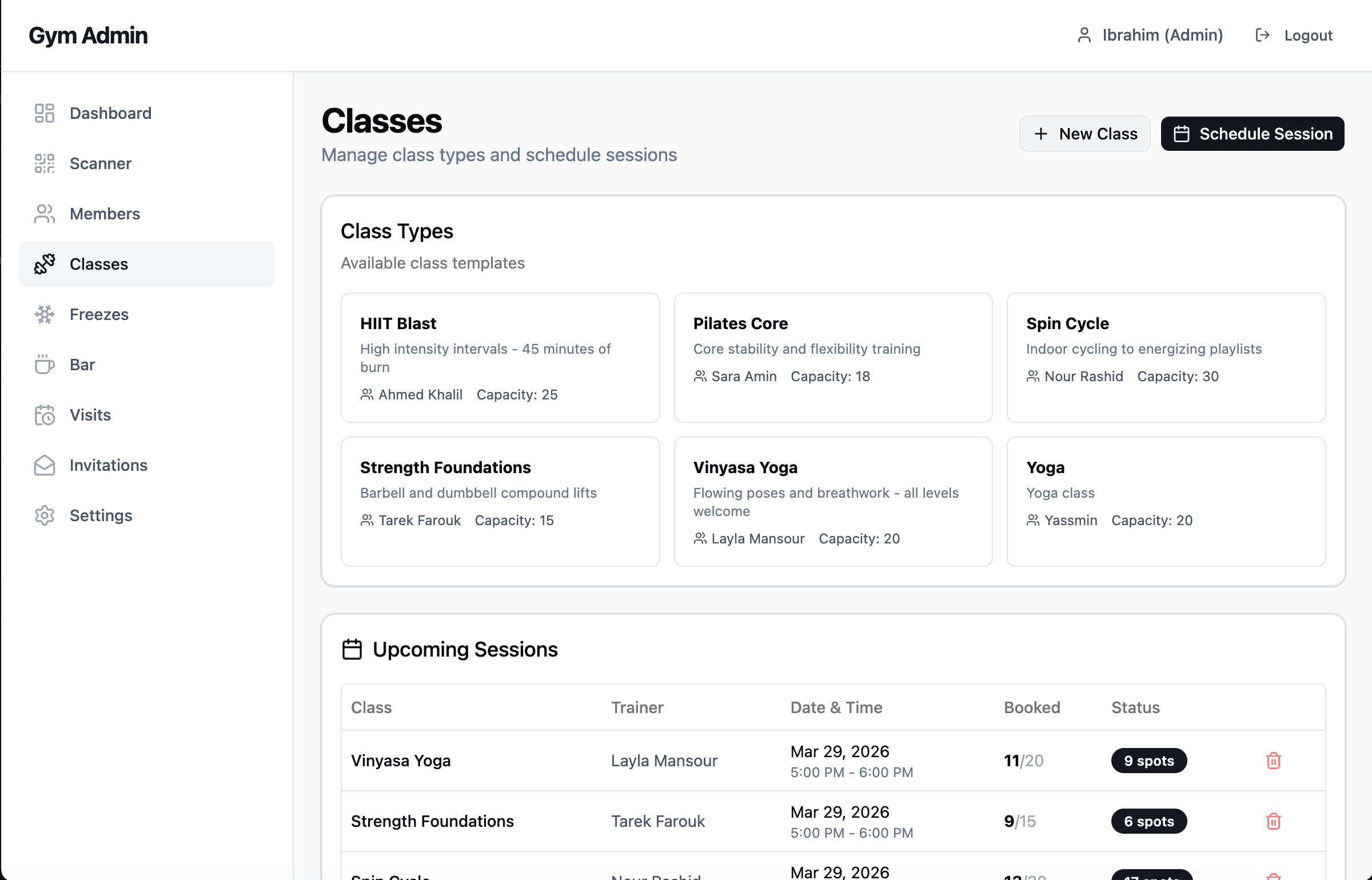 Classes & PT Scheduling